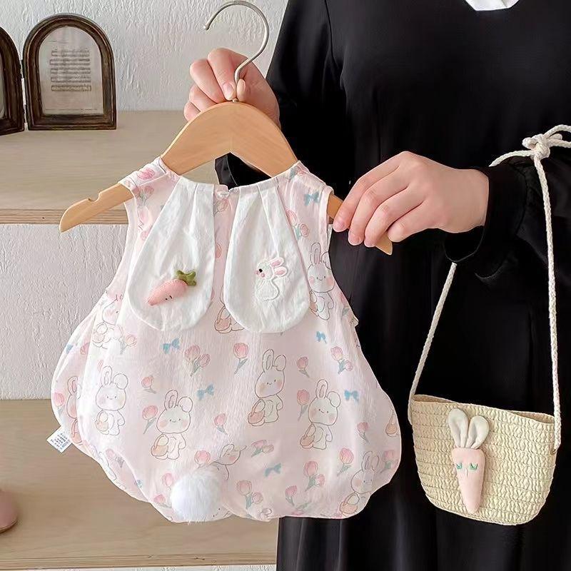 Baby Girl Summer Sleeveless Romper - Cute Rabbit Design
