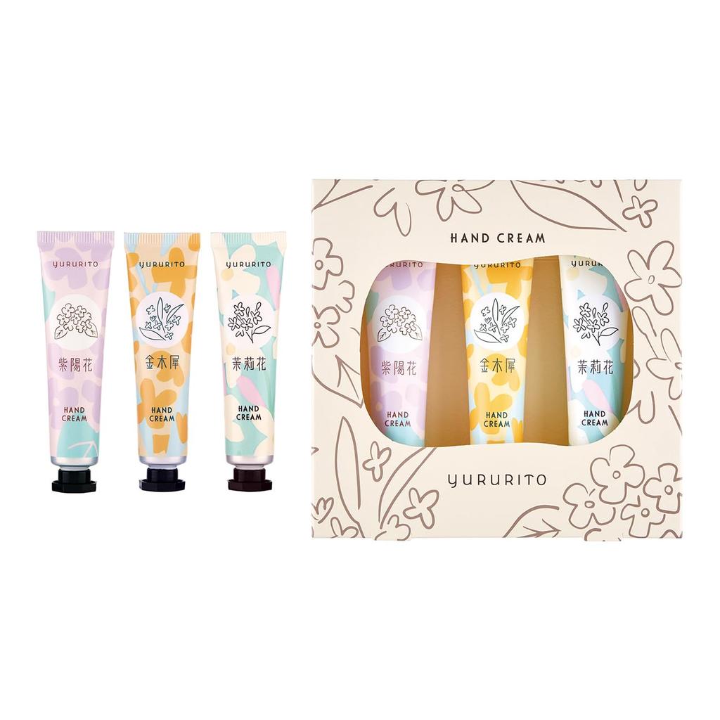 Yururito Hand Cream Set Hand Great Gift and Hydrangea 3-Piece (Moisturizing Cream, Idea, Jasmine, Osmanthus, Scents)