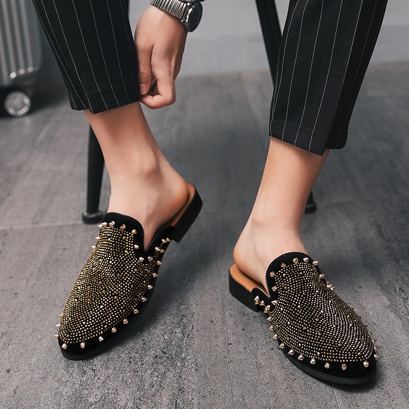 Korean Version of Spring and Autumn Men's Shoes Anti-velvet Leather Casual Shoes Men's Rivets Round Head Board Shoes Bag Head Leather Shoes