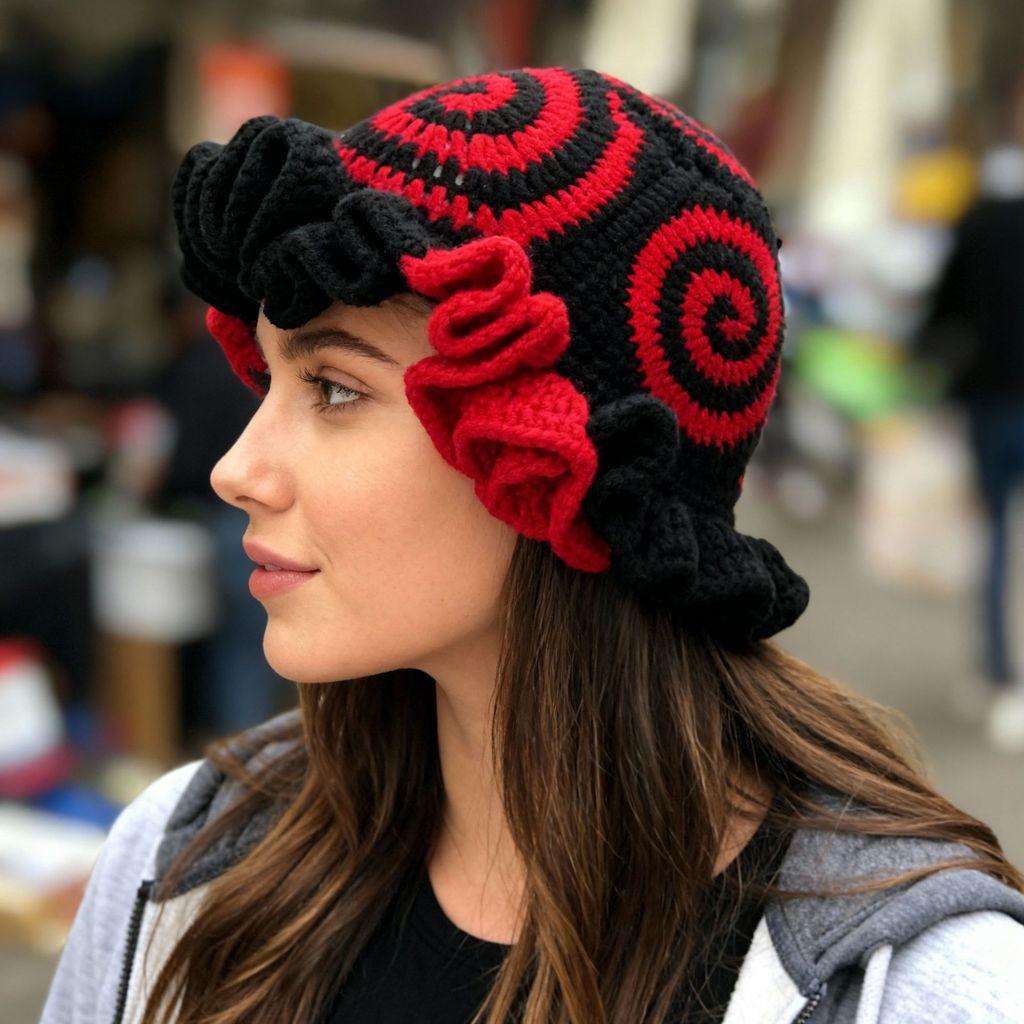 Knitted Hat With Lotus Blossom Embroidery For Autumn Winter Girls And Women