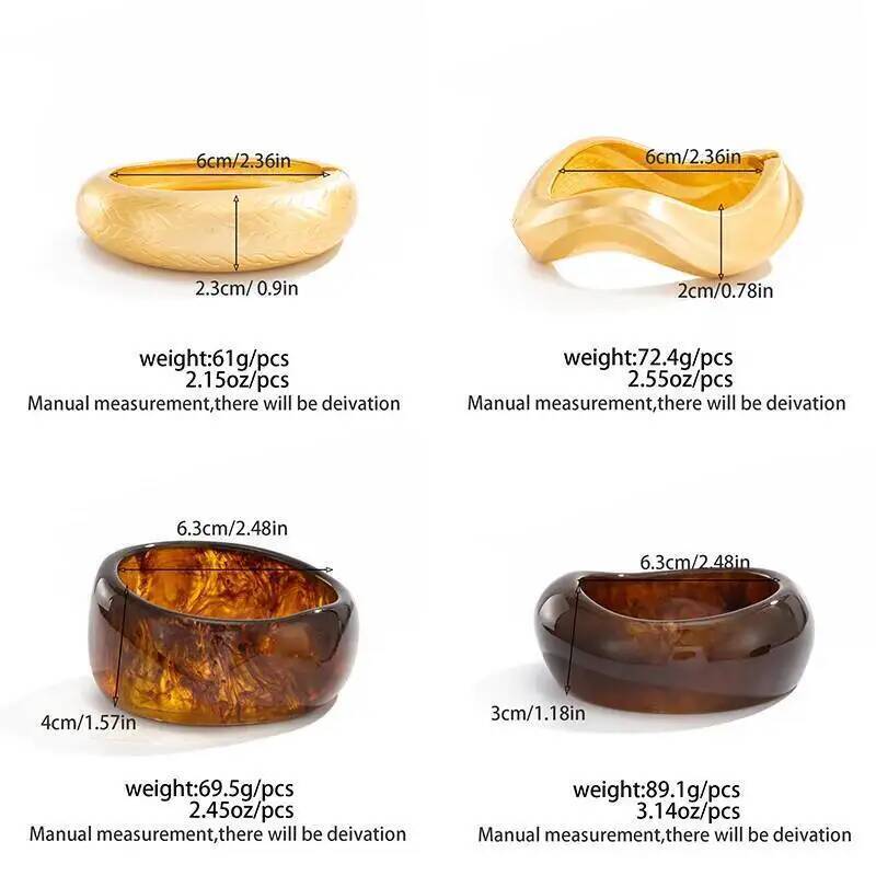 IngeSight.Z 4 Stile Vintage Unregelmäßige Harz Breite Klobige Armreifen für Frauen Punk Geometrisch Welle Metall Stapelbare Armbänder Schmuck