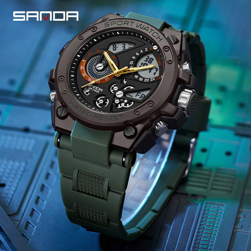 Sanda Men's 3D Dual Display Sports Watch with Night Light and Multi-function Features