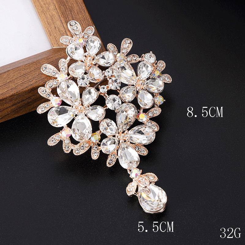 French Rhinestone Flower Brooch: Multi-color Water Drop Pendant Pin for Suit Coats