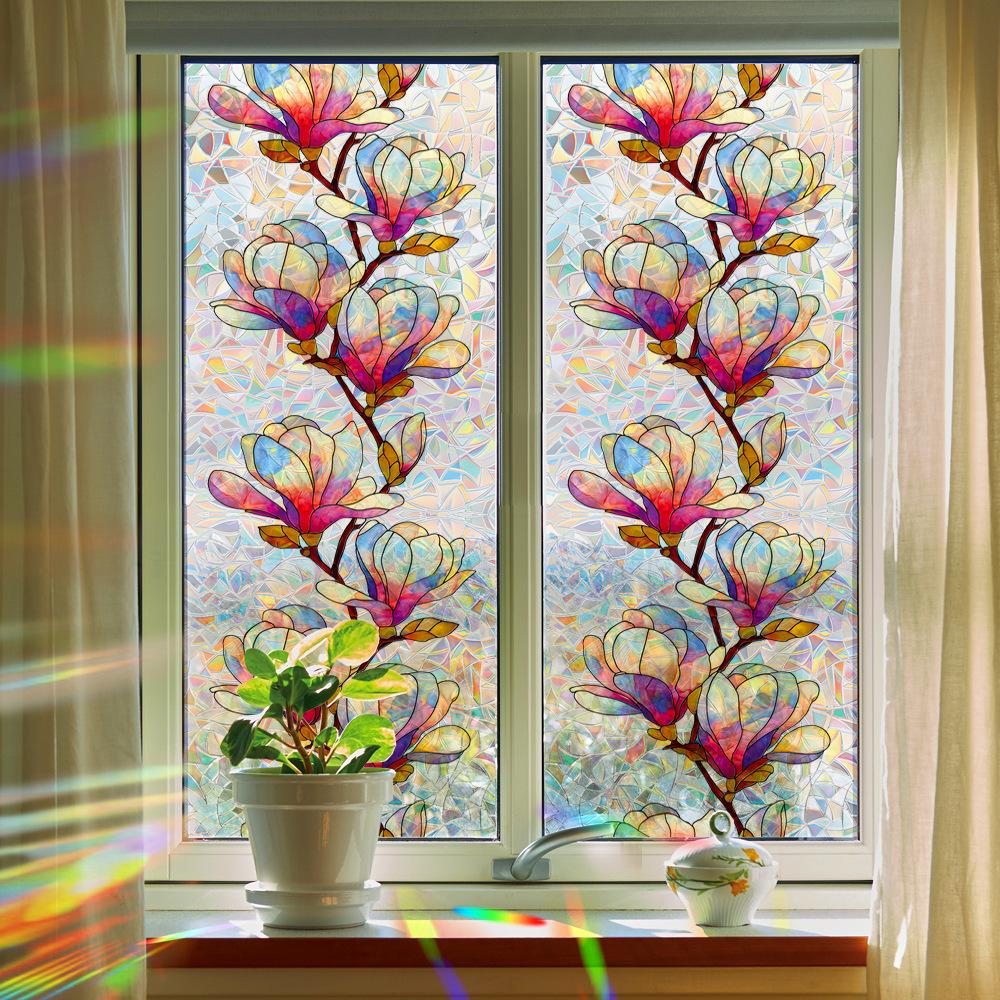 Laser-cut Geometric Magnolia Floral Home Decor Glass Door and Window Electrostatic Adhesive Stickers