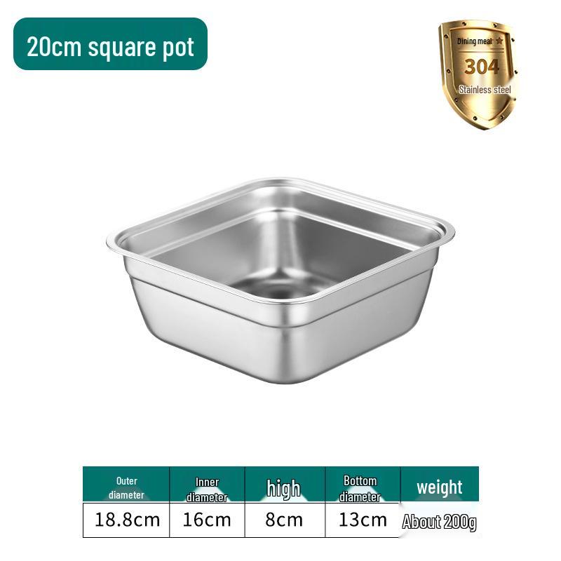 304 Stainless Steel Square Basin: Deepened Plate & Draining Basket for Fast Food and Vegetables Default