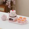 Women's Pink Ceramic Gongfu Tea Set with Teacup, Saucer, and Floral Handle Pot