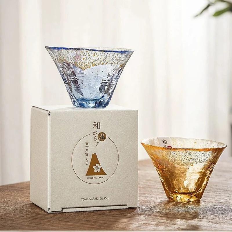 80ml Japanischer Orientalischer Sasaki Berg Fuji Kirschblütenbecher Handgemachter Goldfolien Sake-Becher Glas Kaltweinglas Kleine Teetasse Geschenke