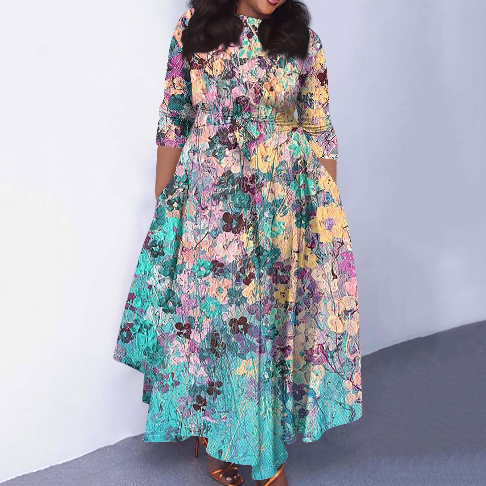 

Женское повседневное модное свободное платье большого размера с градиентным принтом и круглым вырезом, рукавами три четверти, карманными бретелями XXXXXL синий