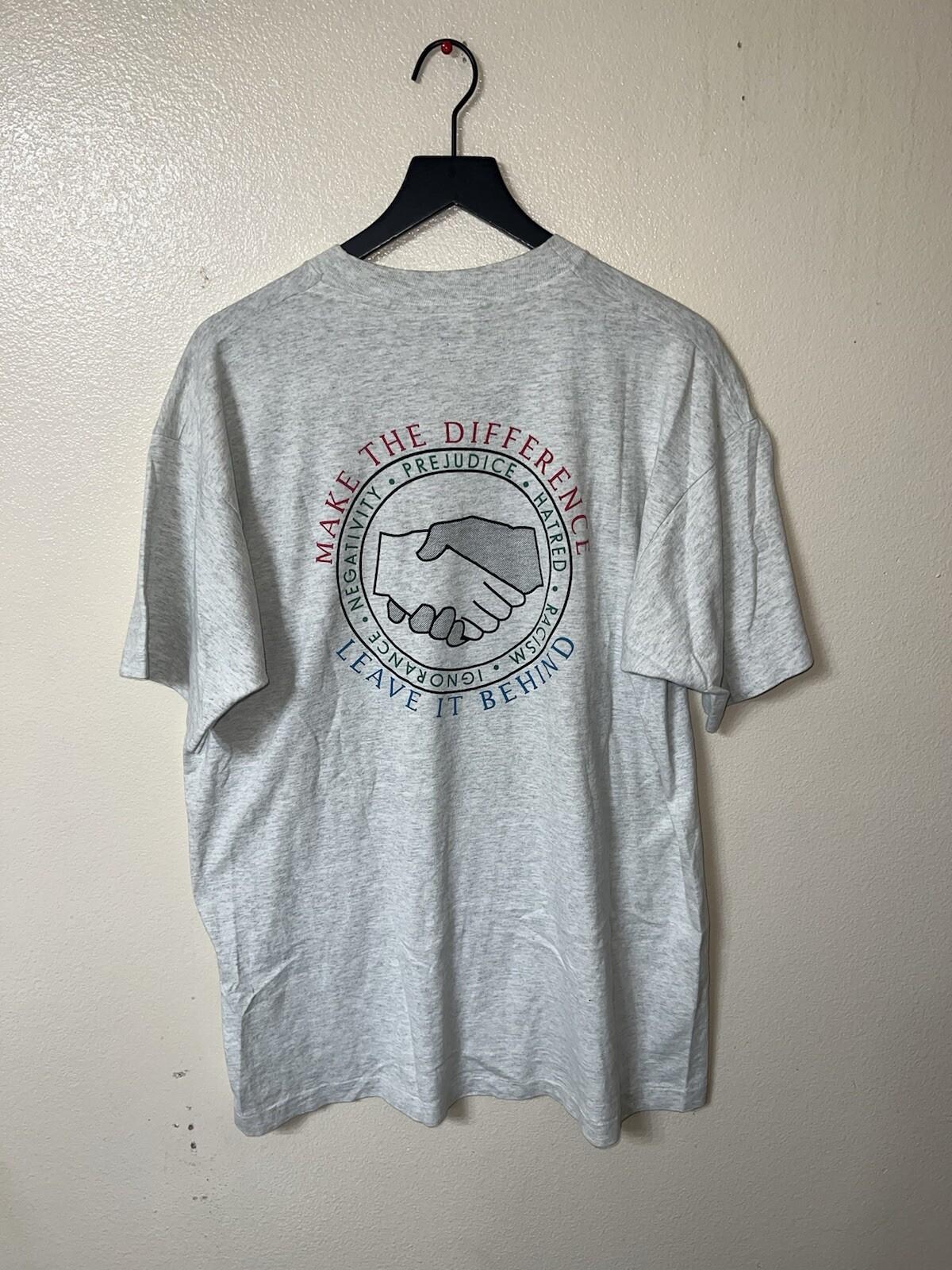 Vintage 80s EHS Social Progress T Shirt Mens XL Gray Leave It Behind Racism 90s Unisex T-Shirt M