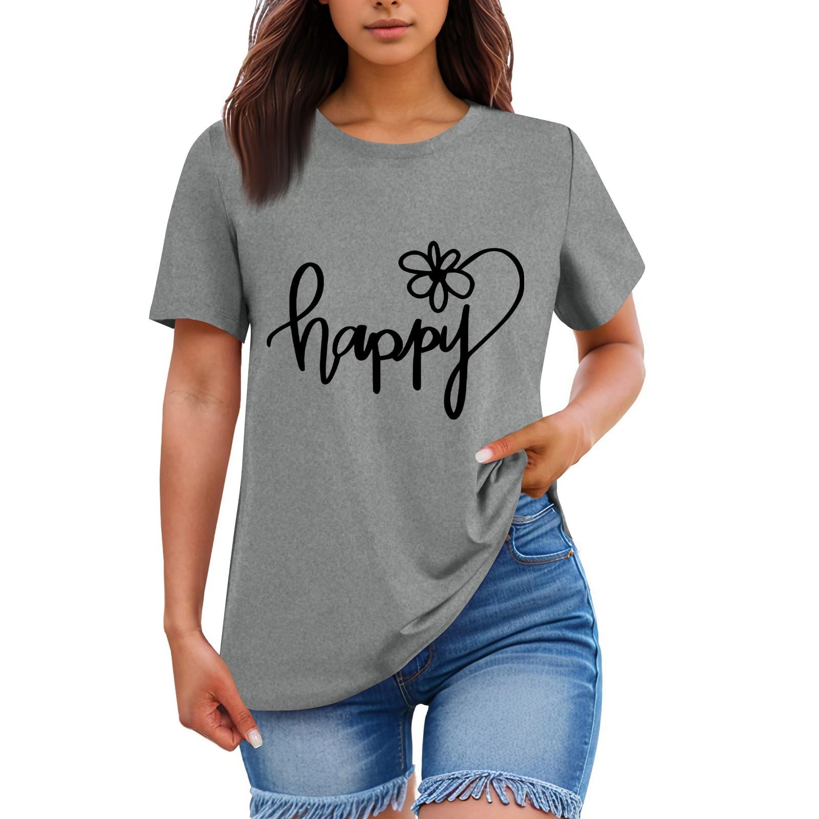 

Женская свободная удобная повседневная модная футболка с принтом персонажа «Happy», круглым вырезом и короткими рукавами XXL