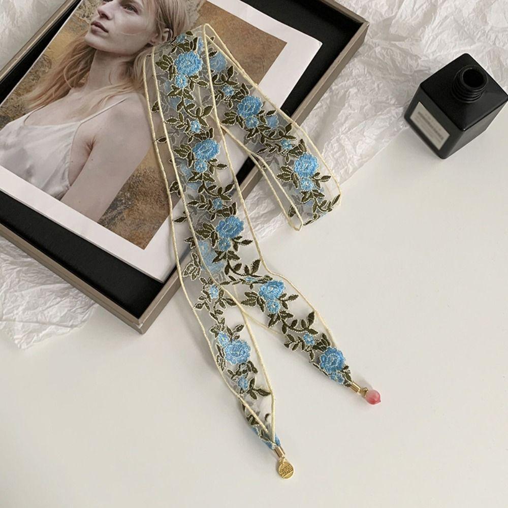 Sweet Floral Scarf Printed Scarf Headband Fashion Narrow Long Scarves  Wedding