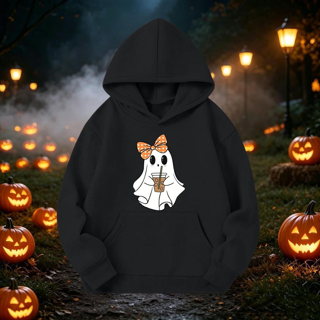 Kids Halloween Printed Hoodie, Loose Fit Casual Pullover for Boys Girls