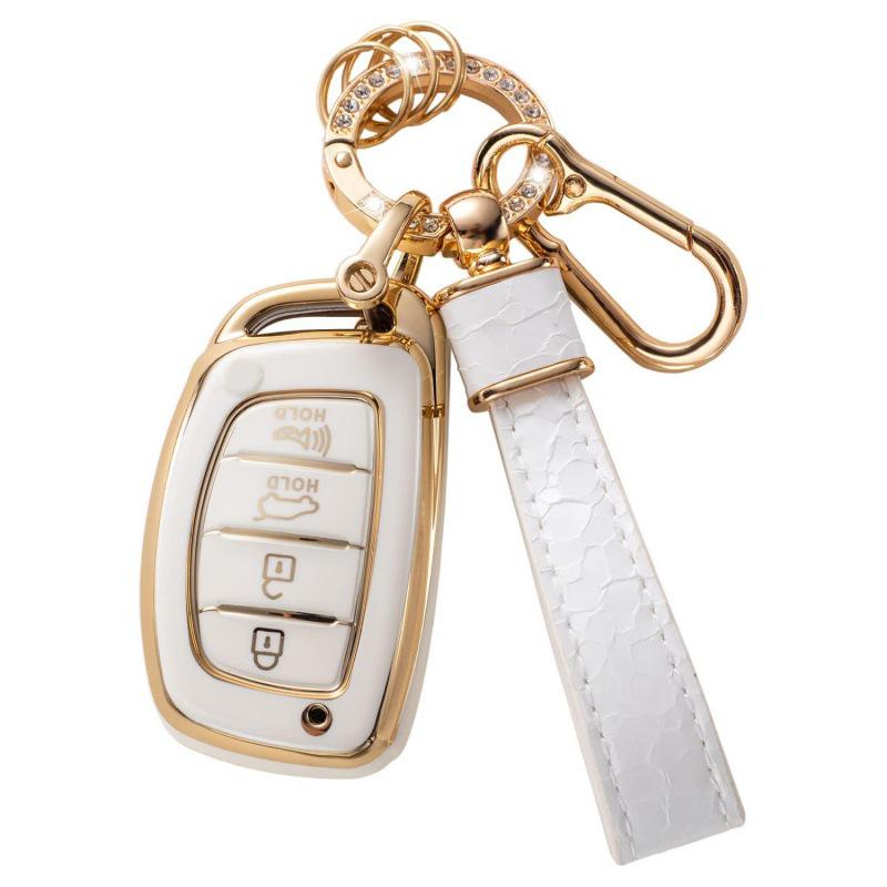 Autoschlüsselabdeckung mit goldenem Rand und Steinmuster, mit Schlüsselanhänger