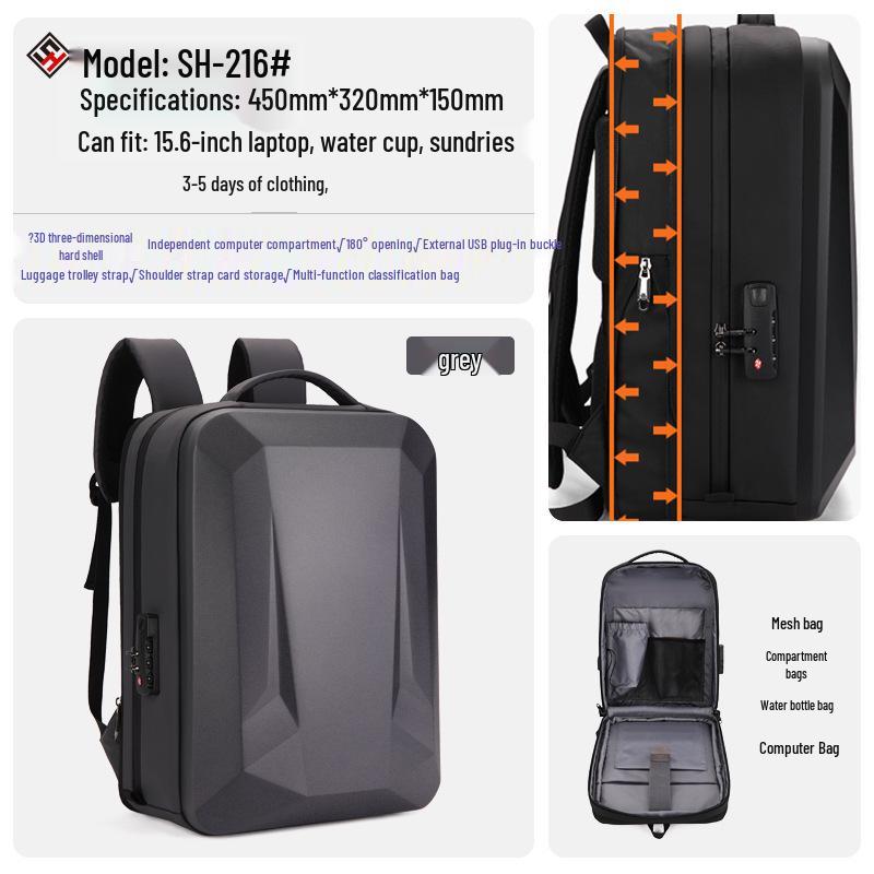 Men s Large Capacity Expandable Business & Travel Laptop Backpack with Hard Shell Texture