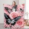 VIKAMA Rosa Rose Schmetterling Überwurfdecke - Weiche Wohnzimmer Sofa Nickerchen Decke Dekorative Decke für Paare