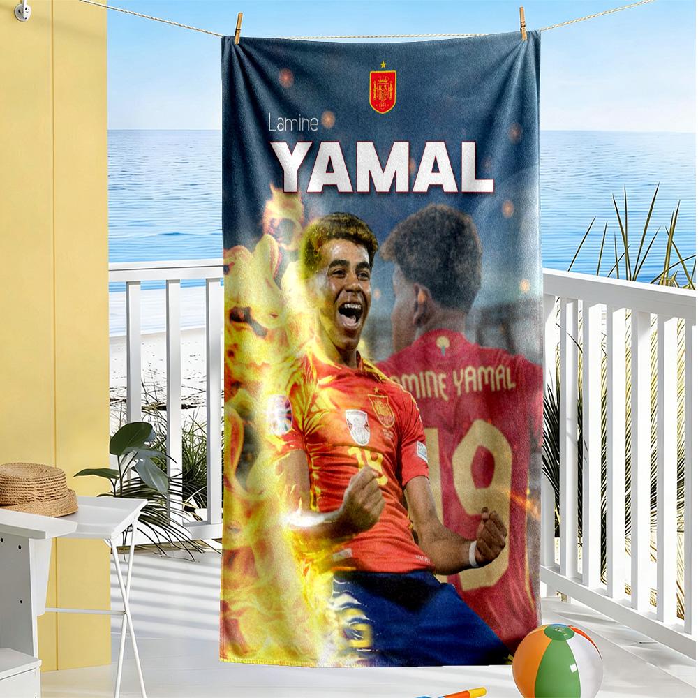Lamine Yamal Soccer Player Action Beach Towel High Absorbency & Quick-Dry Comfortable Lightweight Suitable for Swimming, Gym, Camping, Yoga Vacation