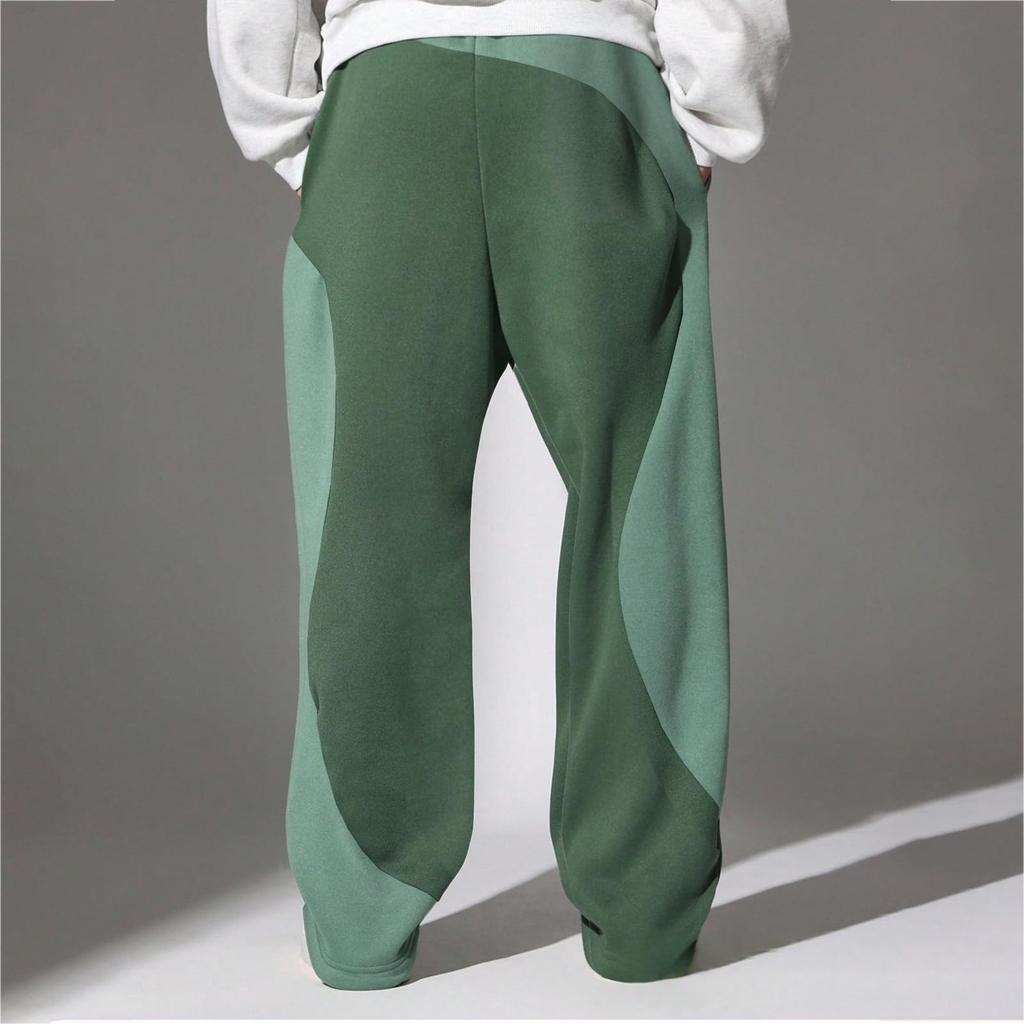 Men's Looped Sweatpants, Color-blocked Line Casual Pants, Men's Loose Pants