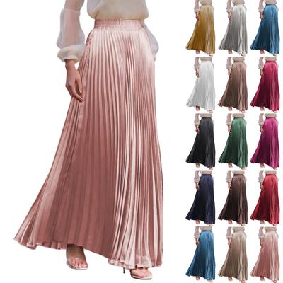 Women's  Casual Pleated Solid Color Half Skirt, Pleated A-line Skirt, Large Swing Floor-length Skirt