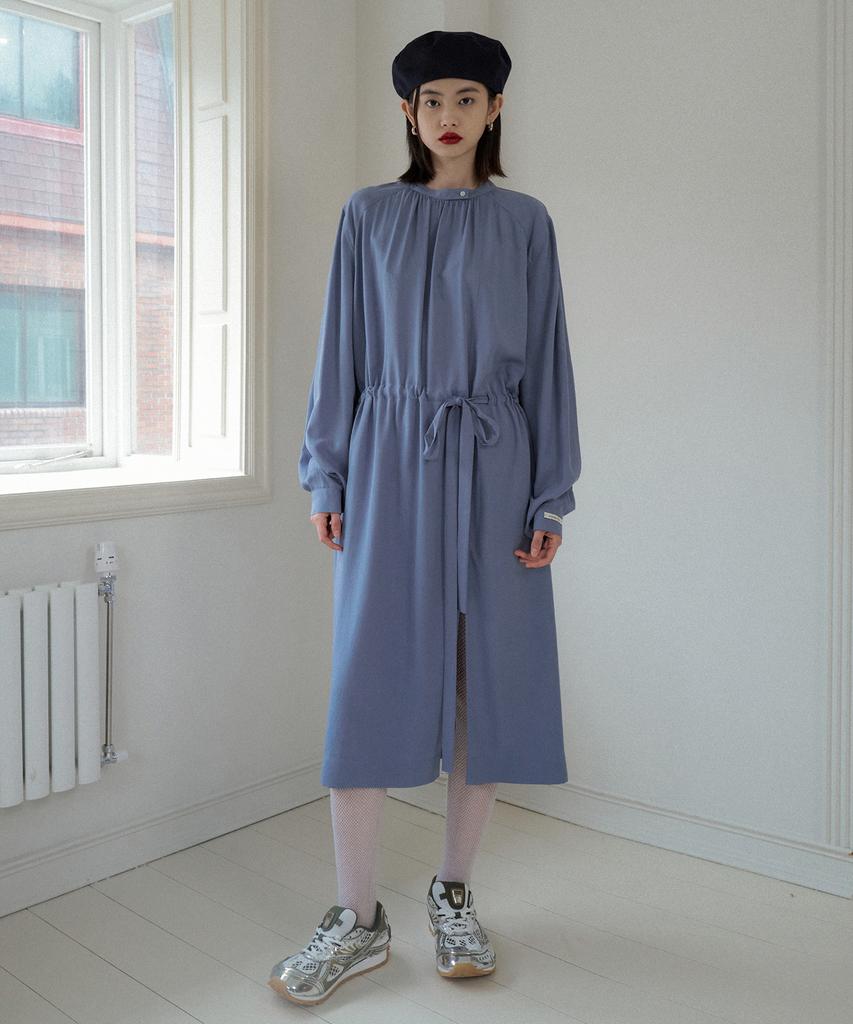 Obeodyupeulleeo Half Neck Shirring Dress_Vintage Blue