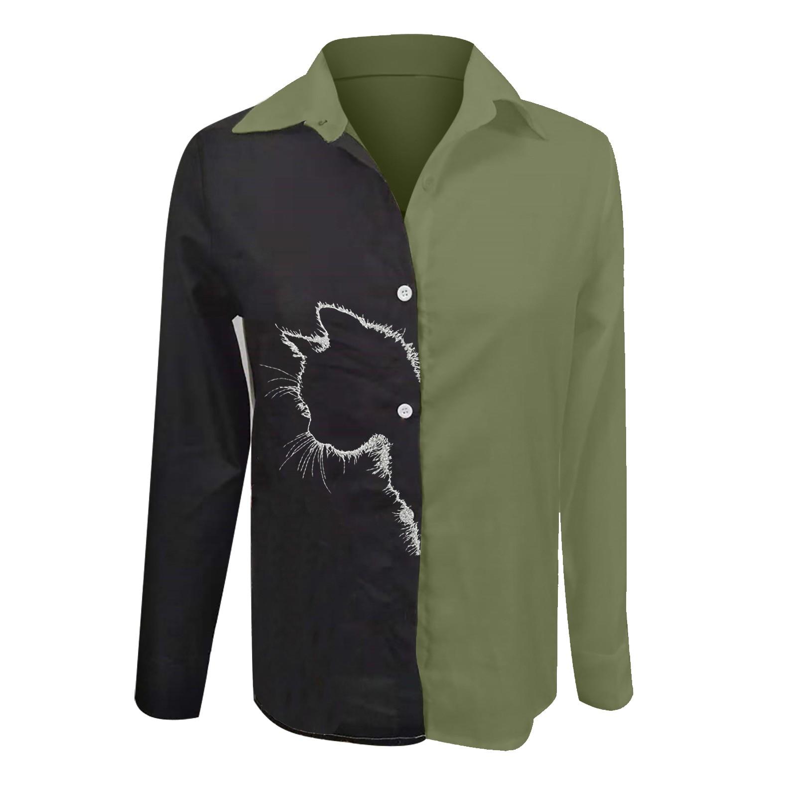 

(SU)Женский повседневный модный свободный кардиган с принтом кота, рубашка с длинными рукавами, топы