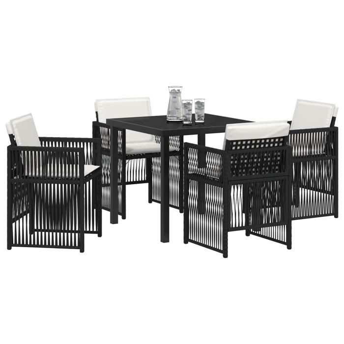 Ensemble de Salle à Manger de Jardin de 5 Pièces avec Coussins en Poly Rattan Noir 3380645