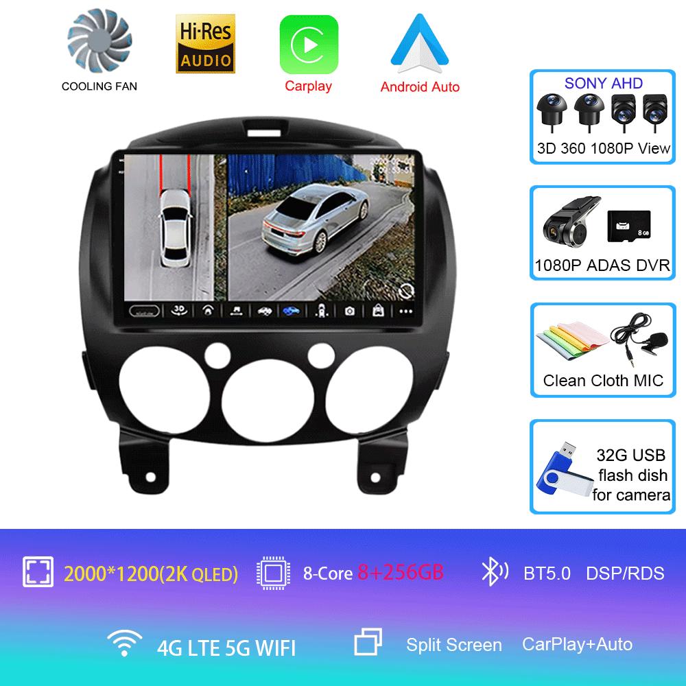 Android 14 For MAZDA 2 Mazda2 2007 2008 2009 2010 - 2014 Car Radio Stereo Player Support Tablet WiFi GPS Navigation 360 Camera
