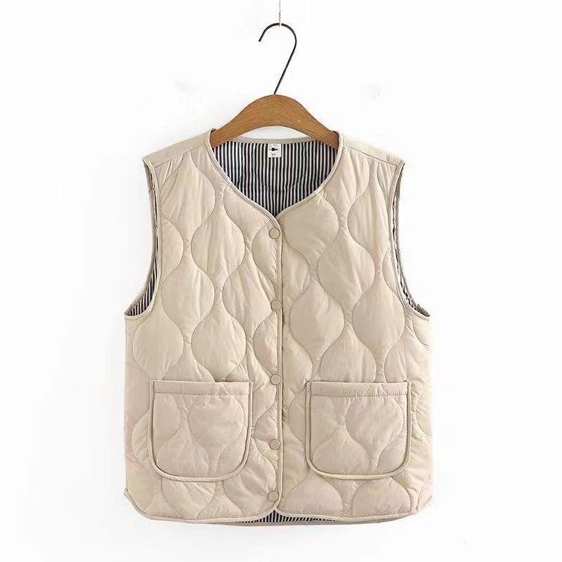 Women V Neck Fleece Lined Casual Vest Solid Color With Pockets
