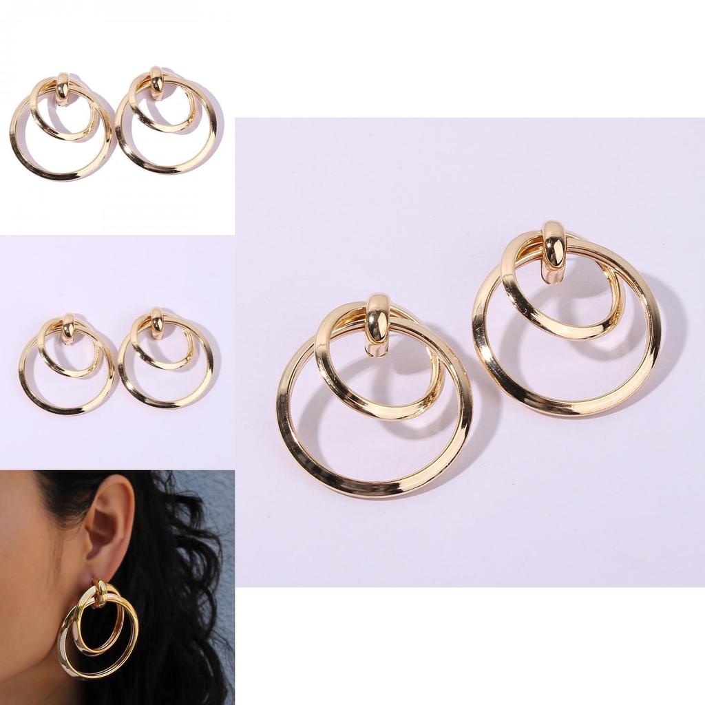 Geometric Gold Metal Earrings For Women With Electroplated Finish Fashion Jewelry For Office Wear
