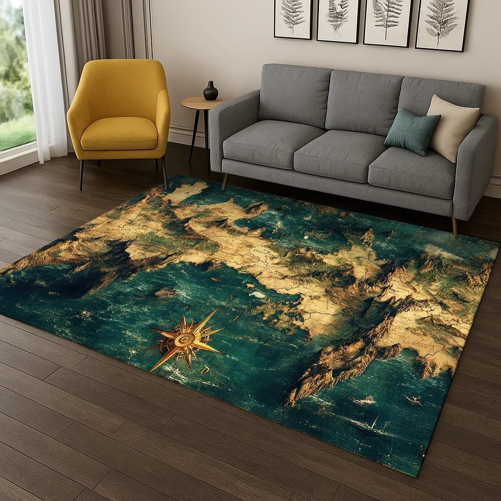 Retro Navigationskarte Kompass Teppich Teppich für Schlafzimmer Wohnzimmer Sofa Haus Fußmatte Küchen Dekoration Wohnzimmer Dekoration Teppich