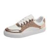 Fashion Sneaker Metal Color Casual Vulcanized Sport Shoes Fashion White Shoe for Woman Flats Shoes Summer Breathable Shoes Women