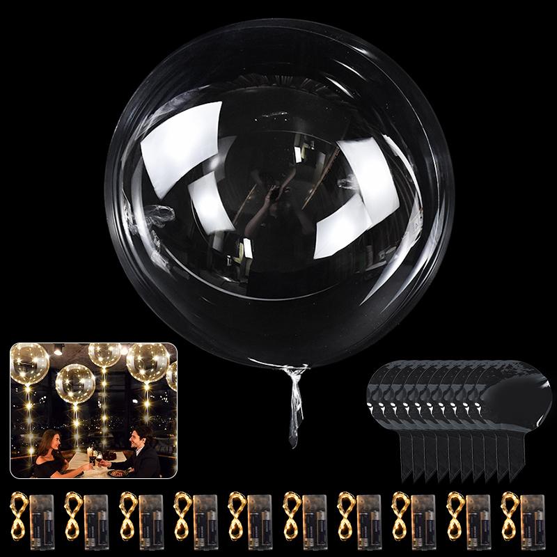 10Pcs LED Light Up Bobo Balloon with Light String Transparent Bubble Ballon Birthday Party Wedding Decoration Christmas Supplies