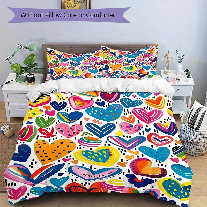 3pcs Colorful Hearts Bedding Set, Ideal for Home Use, Suitable for Bedroom Decor (1*Duvet Cover + 1/2*Pillowcases, No Core) yy250821190