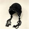 Pearl tassel three-dimensional flower knitted wool hat women's spring and summer hand-woven ethnic style pullover hat Baotou hat