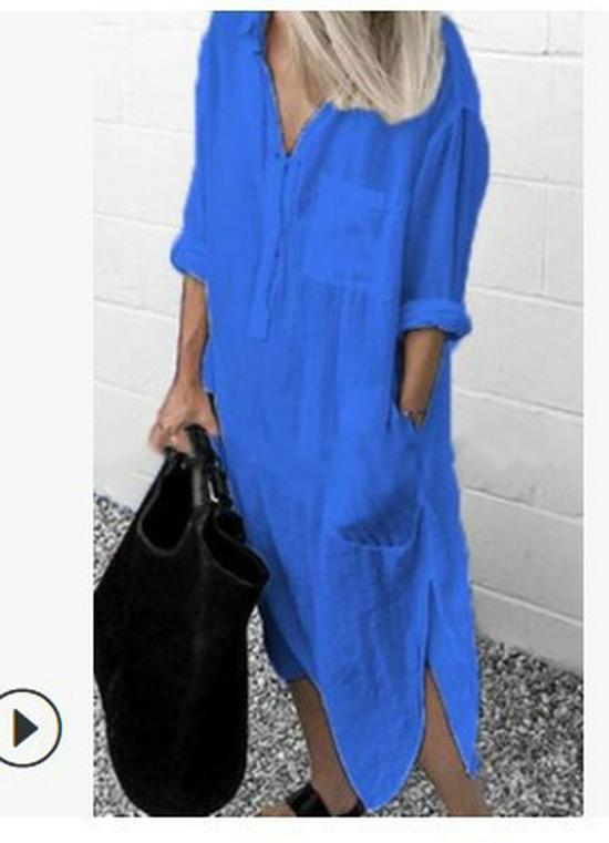 2025 Summer-Autumn Elegant Solid Color Rivet Button Long Shirt Dress