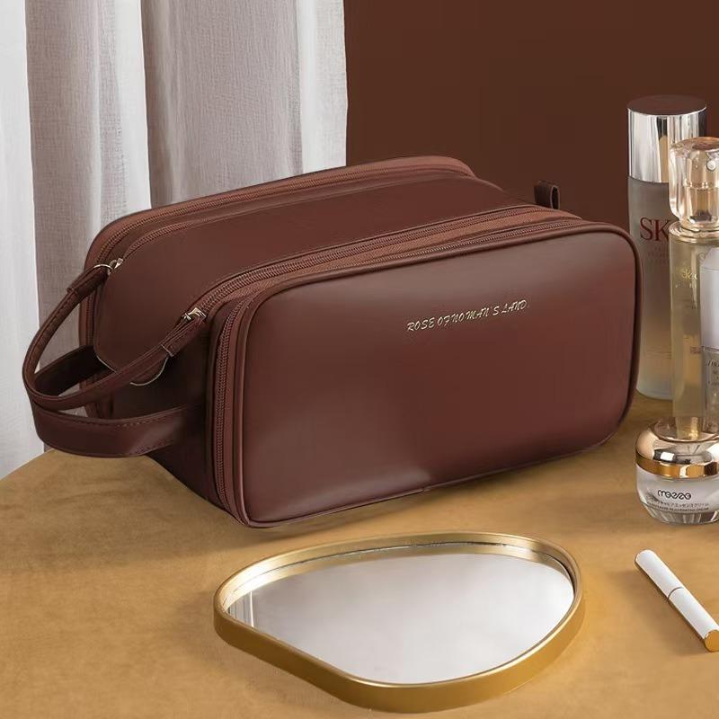 

1 шт. Многофункциональная косметичка для макияжа, кистей, туалетных принадлежностей, большой вместимости, портативная, для женщин, для путешествий, с ощущением роскоши, из ПУ, для ежедневного ношения 28.5x16x15.5cm коричневый