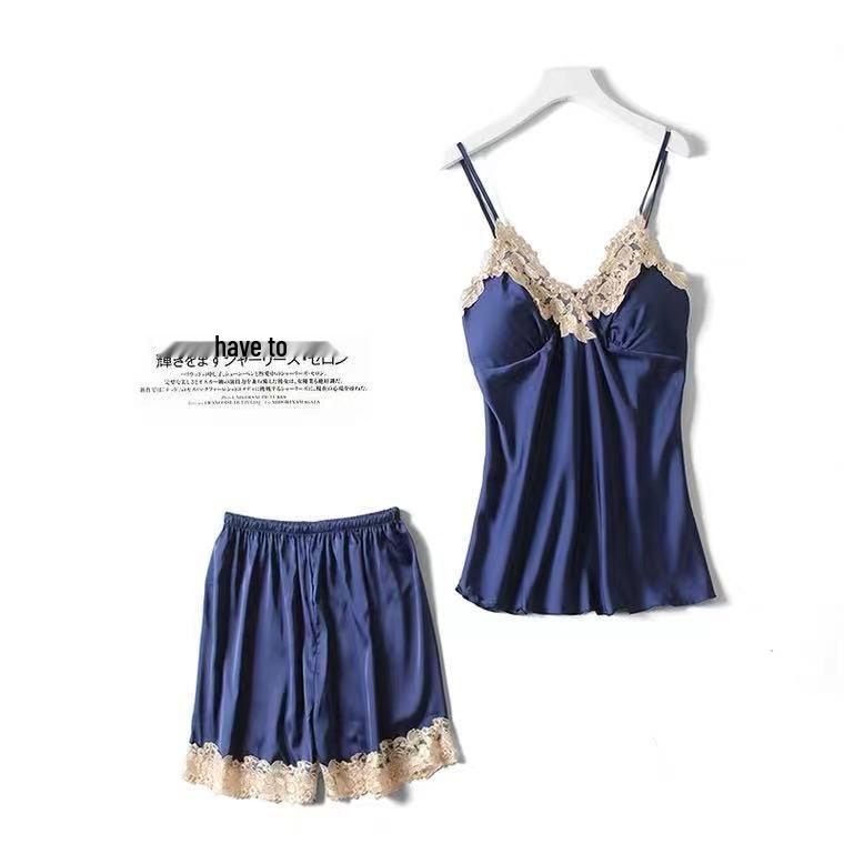 Women's Silk Five-Piece Pajama Set: Spring/Autumn Nightdress & Robe with Chest Pad