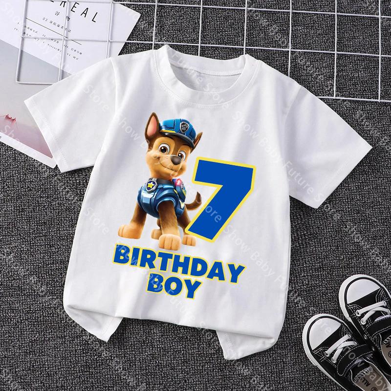 Cute Summer Cotton T Shirt for Boys Girls Cartoon Chase Birthday Number Tee Shirt Printed Clothes Anime Tops Gifts