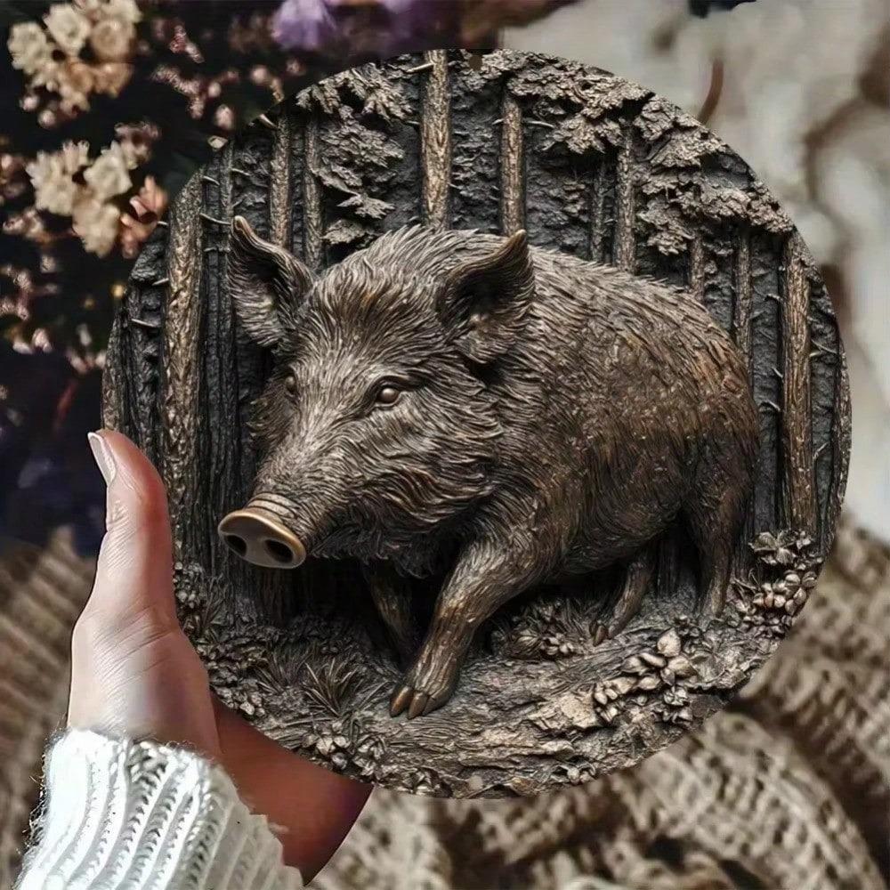 Vintage 3D Boar Metal Art 8x8 Inch Waterproof Wall Decor for Home Garage Gift