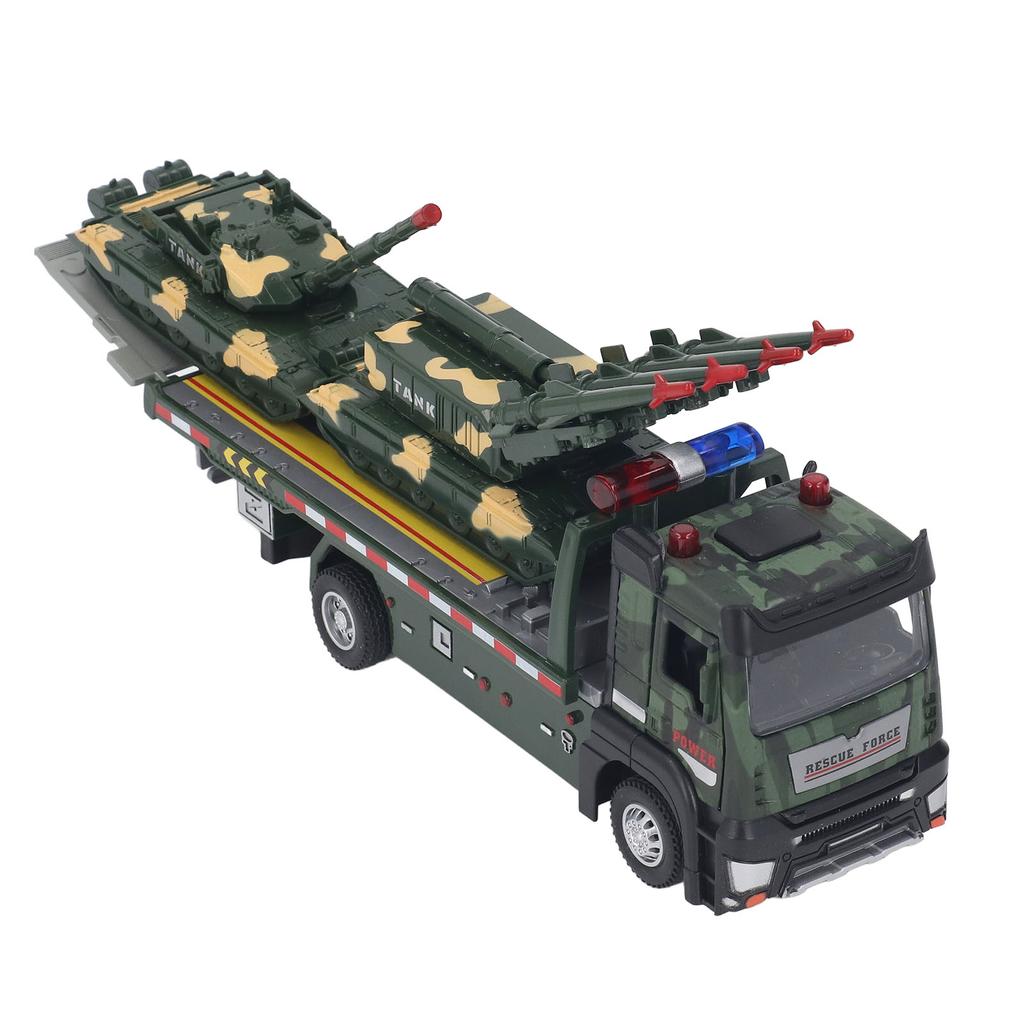 Flatbed Truck Toy with 2pcs Tank Simulation Alloy Military Truck Model Diecast Military Transporter