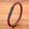 QIKU Fashion Mens Braided Leather Bracelet Black/Brown/Red Stainless Steel Retro Simple Bangle Jewelry Christmas Gift