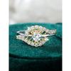 Round White Diamond, Gold Heart, Micro-paved Cubic Zirconia, Sterling Silver S925Ring Fashionable and Elegant Wedding Diamond Ring