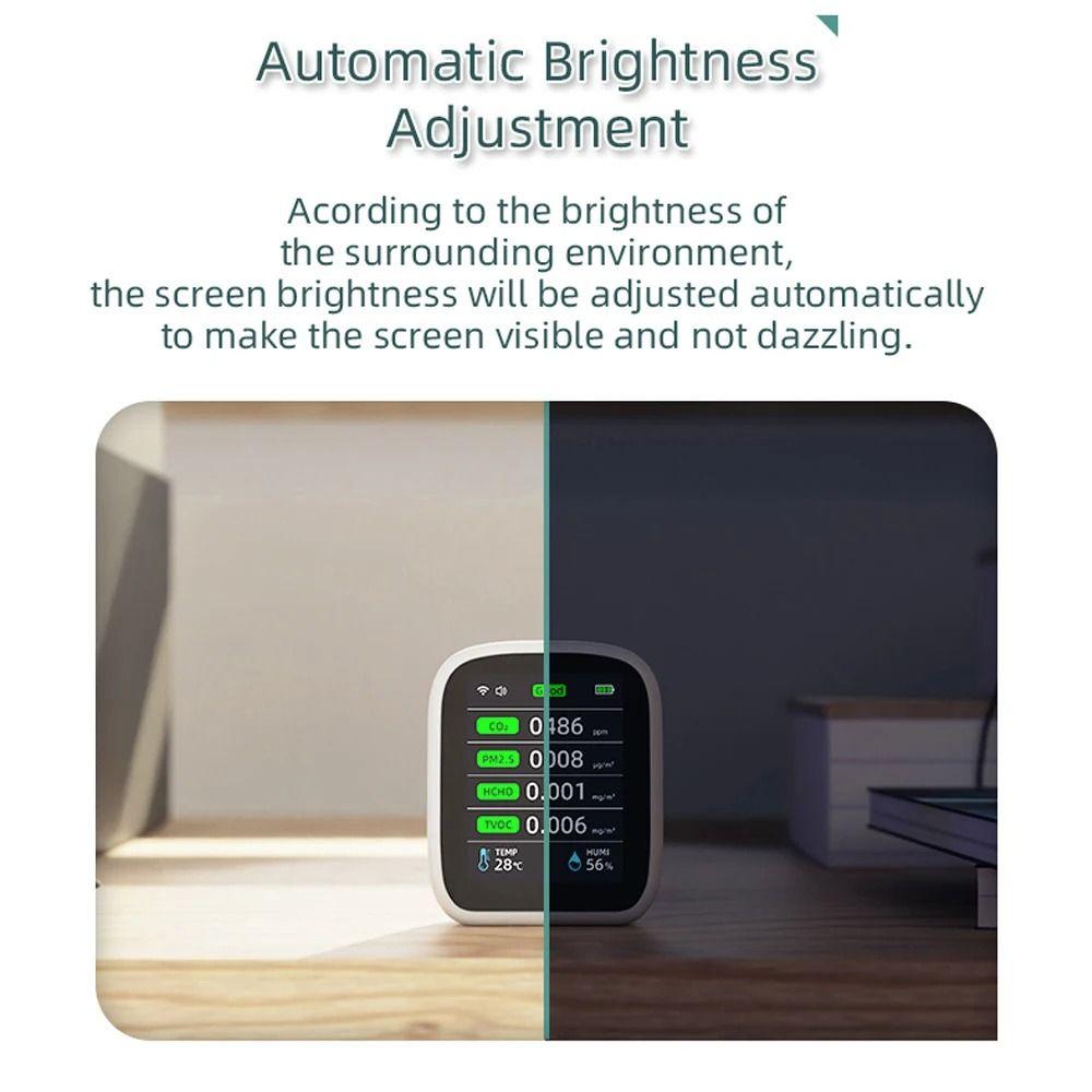 with NDIR Technology 8-in-1 Indoor Air Quality Monitor Humidity Detector Alarm Clock CO 2 Detector LCD Display