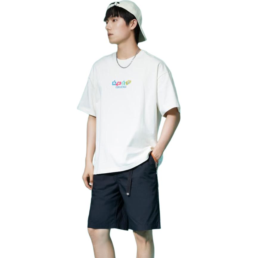 Converse T Shirts Men's White Crew Neck Moderate Straight Fit 10025442-A02