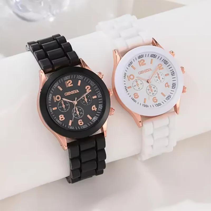 2ks Luxusní dámská sada hodinek Móda Luxusní Elegantní slitinové náramkové hodinky Silikonový řemínek Pár Hodinky Muži Quartz Vánoční dárky