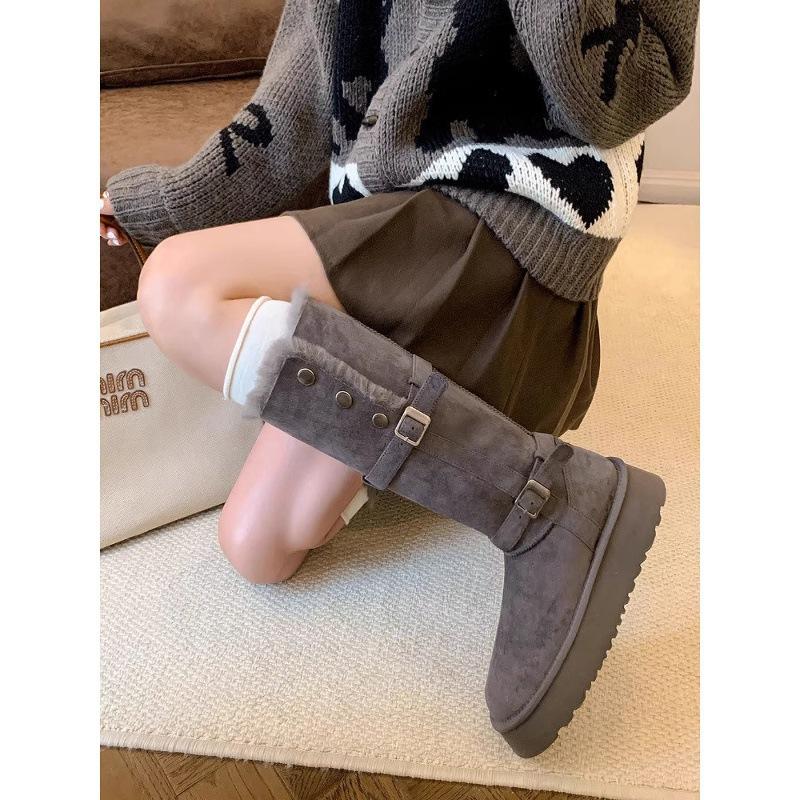 Tall tube velvet thickened snow boots winter thick-soled warm medium and long tube snow cotton boots cotton shoes