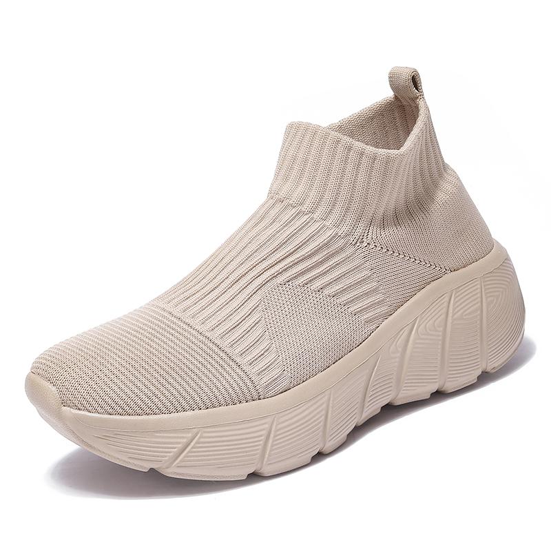 Fashion Fashion Platform Sports Shoes Men Orange High Top Knit Casual Sneakers Women Lightweight Breathable Slip-on Men's Running Shoes
