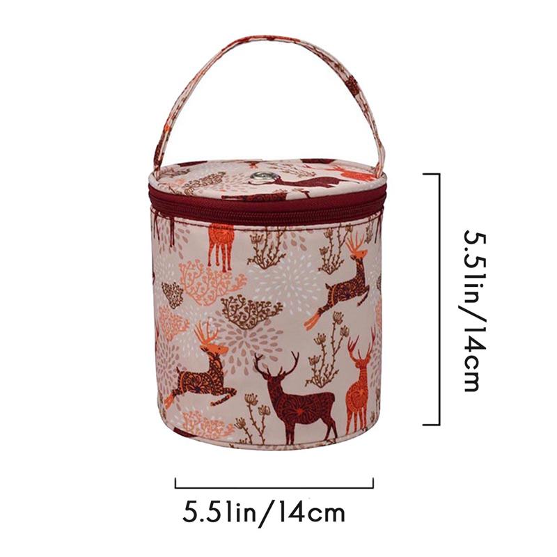 Good-Household Daily Storage Bag Round Woven Bag Small Size Knitting Projects Organizer For Yarns, Zipper Storage Bag B