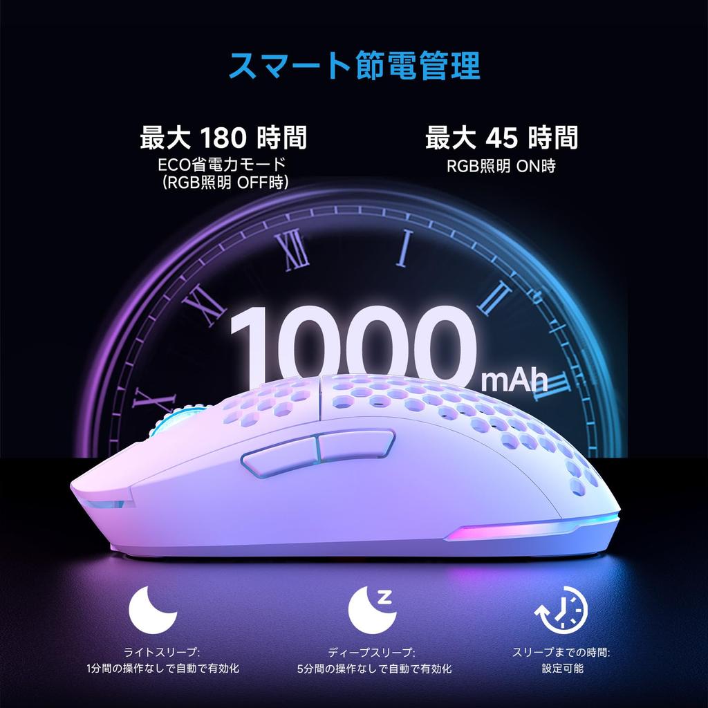 DIERYA Falcon M1 Wireless Gaming Battery 6 Customizable White Mouse, 24000DPI, 180-Hour Life, Ultra-Lightweight 90g, Buttons, RGB, 2.4G/BT5.2/USB-C