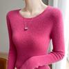 Solid Color Crew Neck Long Sleeve Slim Fit Casual Knit Sweater For Women