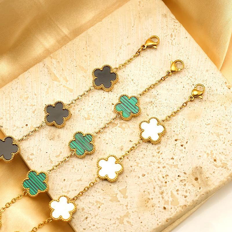 Five-Leaf Flower Plum Blossom Bracelet Double-Sided Lucky Titanium Steel Stainless Steel Bracelet Temperament